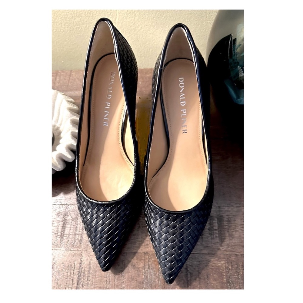 Donald Pliner Yvetta Woven Leather Pointed-Toe Pump with 3” Heel - Picture 3 of 9